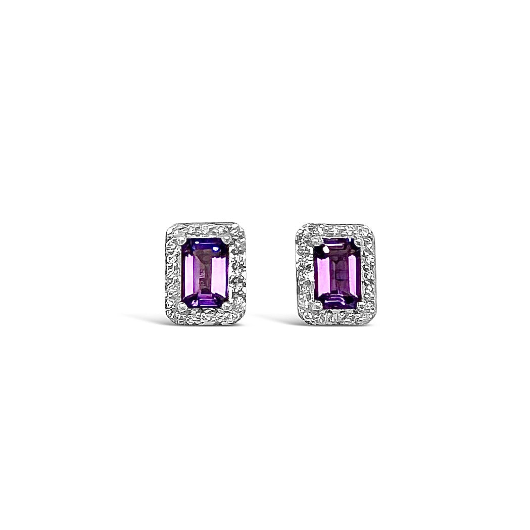 Amethyst & Diamond Halo Stud Earrings