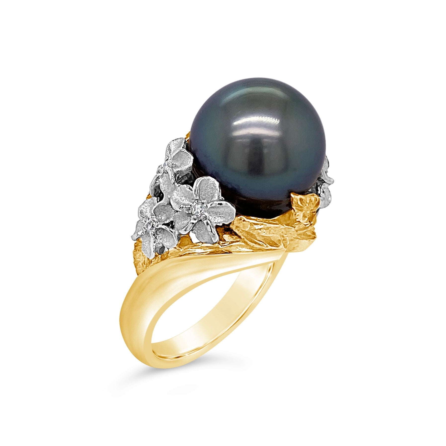 Terrific Tahitian Pearl Ring with Black & White Diamonds