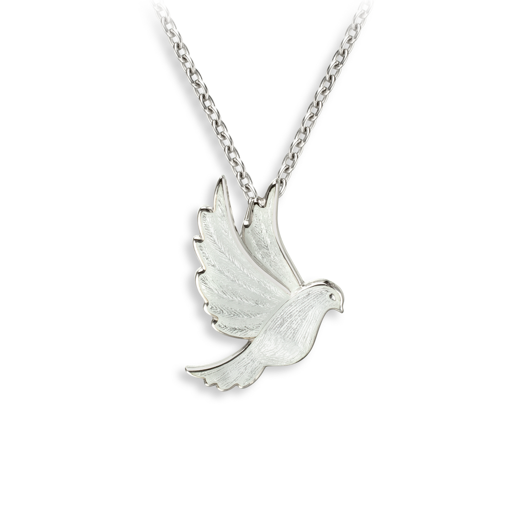 Silver White Enamel Dove Necklace CJ Inc